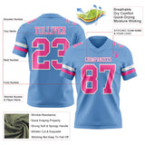 Custom Light Blue Pink-White Mesh Authentic Football Jersey