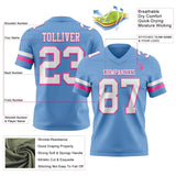 Custom Light Blue White-Pink Mesh Authentic Football Jersey