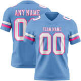 Custom Light Blue White-Pink Mesh Authentic Football Jersey