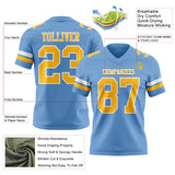 Custom Light Blue Gold-White Mesh Authentic Football Jersey