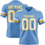 Custom Light Blue White-Gold Mesh Authentic Football Jersey