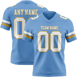 Custom Light Blue White-Old Gold Mesh Authentic Football Jersey