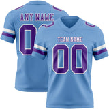 Custom Light Blue Purple-White Mesh Authentic Football Jersey