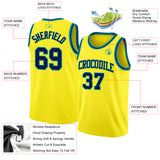 Custom Light Yellow Navy-Teal Authentic Basketball Jersey