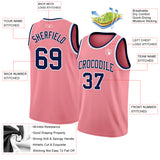 Custom Medium Pink Navy-White Authentic Basketball Jersey