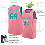 Custom Medium Pink Teal-White Authentic Basketball Jersey