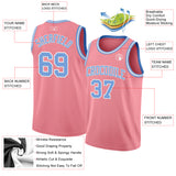 Custom Medium Pink Light Blue-White Authentic Basketball Jersey