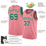Custom Medium Pink Kelly Green-White Authentic Basketball Jersey
