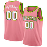 Custom Medium Pink White Black-Neon Green Authentic Basketball Jersey