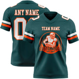 Custom Midnight Green White-Orange Mesh Authentic Football Jersey