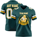 Custom Midnight Green White-Gold Mesh Authentic Football Jersey