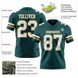 Custom Midnight Green White-Old Gold Mesh Authentic Football Jersey