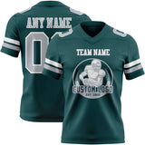 Custom Midnight Green Gray-White Mesh Authentic Football Jersey