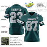 Custom Midnight Green Gray-White Mesh Authentic Football Jersey