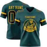 Custom Midnight Green Black-Old Gold Mesh Authentic Football Jersey