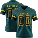 Custom Midnight Green Black-Old Gold Mesh Authentic Football Jersey