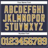Custom Navy Old Gold-White Mesh Authentic Throwback Baseball Jersey