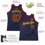 Custom Navy Maroon-Gold Authentic Throwback Basketball Jersey