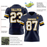 Custom Navy White-Gold Mesh Authentic Football Jersey