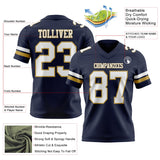 Custom Navy White-Old Gold Mesh Authentic Football Jersey