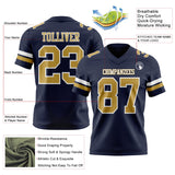 Custom Navy Old Gold-White Mesh Authentic Football Jersey
