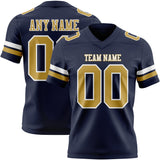 Custom Navy Old Gold-White Mesh Authentic Football Jersey