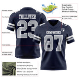 Custom Navy Gray-White Mesh Authentic Football Jersey