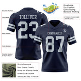 Custom Navy Silver Mesh Authentic Football Jersey