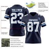 Custom Navy White-Light Blue Mesh Authentic Football Jersey