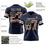 Custom Navy Vintage USA Flag-Cream Mesh Authentic Football Jersey