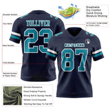 Custom Navy Teal-White Mesh Authentic Football Jersey