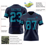 Custom Navy Teal Mesh Authentic Football Jersey