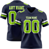 Custom Navy Neon Green-White Mesh Authentic Football Jersey