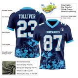 Custom Navy White-Sky Blue Splash Mesh Authentic Football Jersey