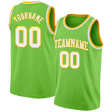 Custom Neon Green White-Gold Authentic Basketball Jersey