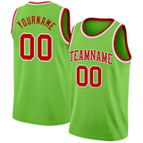 Custom Neon Green Red-White Authentic Basketball Jersey