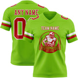 Custom Neon Green Red-White Mesh Authentic Football Jersey