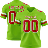 Custom Neon Green Red-White Mesh Authentic Football Jersey