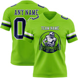 Custom Neon Green Navy-White Mesh Authentic Football Jersey