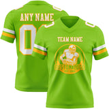 Custom Neon Green White-Gold Mesh Authentic Football Jersey