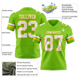 Custom Neon Green White-Gold Mesh Authentic Football Jersey