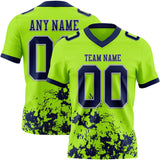 Custom Neon Green Navy-Gray Splash Mesh Authentic Football Jersey