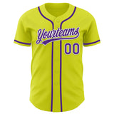 Custom Neon Yellow Purple-White Authentic Baseball Jersey