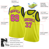 Custom Neon Yellow Pink-Navy Authentic Basketball Jersey