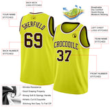 Custom Neon Yellow Brown-White Authentic Basketball Jersey