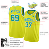 Custom Neon Yellow Teal-White Authentic Basketball Jersey