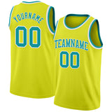 Custom Neon Yellow Teal-White Authentic Basketball Jersey