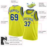 Custom Neon Yellow Royal-White Authentic Basketball Jersey