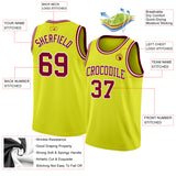Custom Neon Yellow Maroon-White Authentic Basketball Jersey