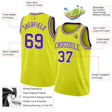 Custom Neon Yellow Purple-White Authentic Basketball Jersey